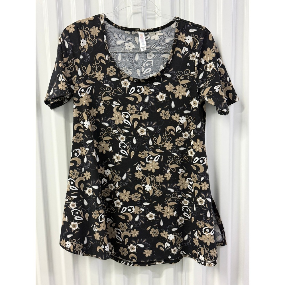 LuLaRoe Tunic Top Womens XXS Black Floral Paisley Excellent Short Sleeve Scoop